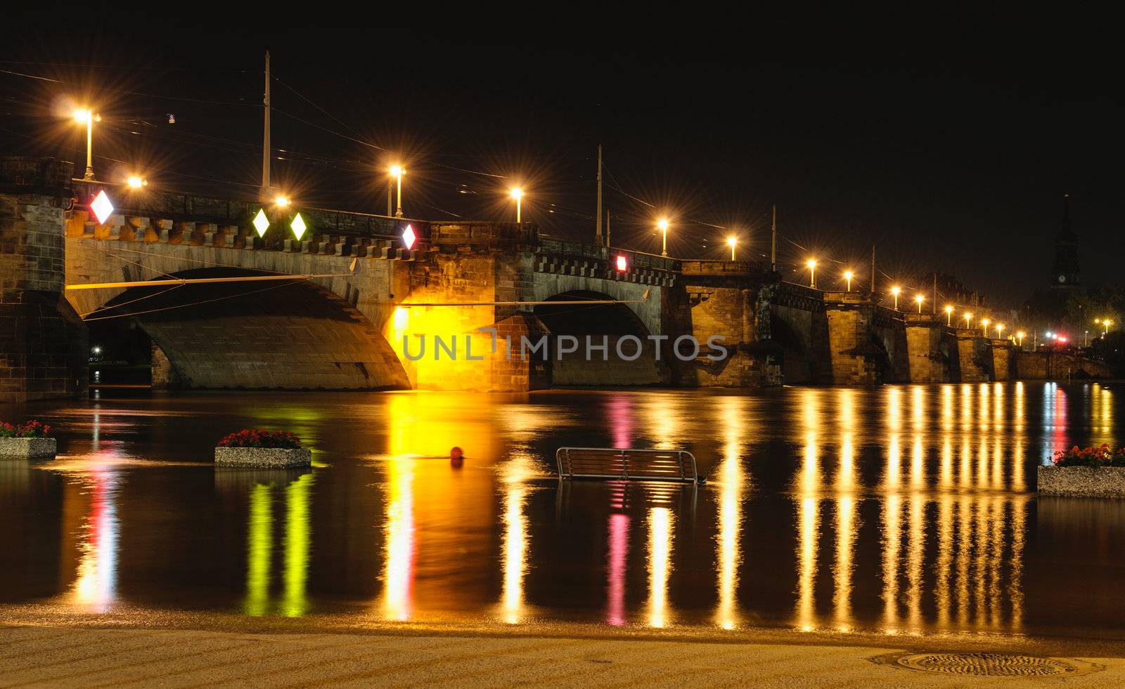 A huge flood of the Elbe river in 2010 in Dresden (Germany).