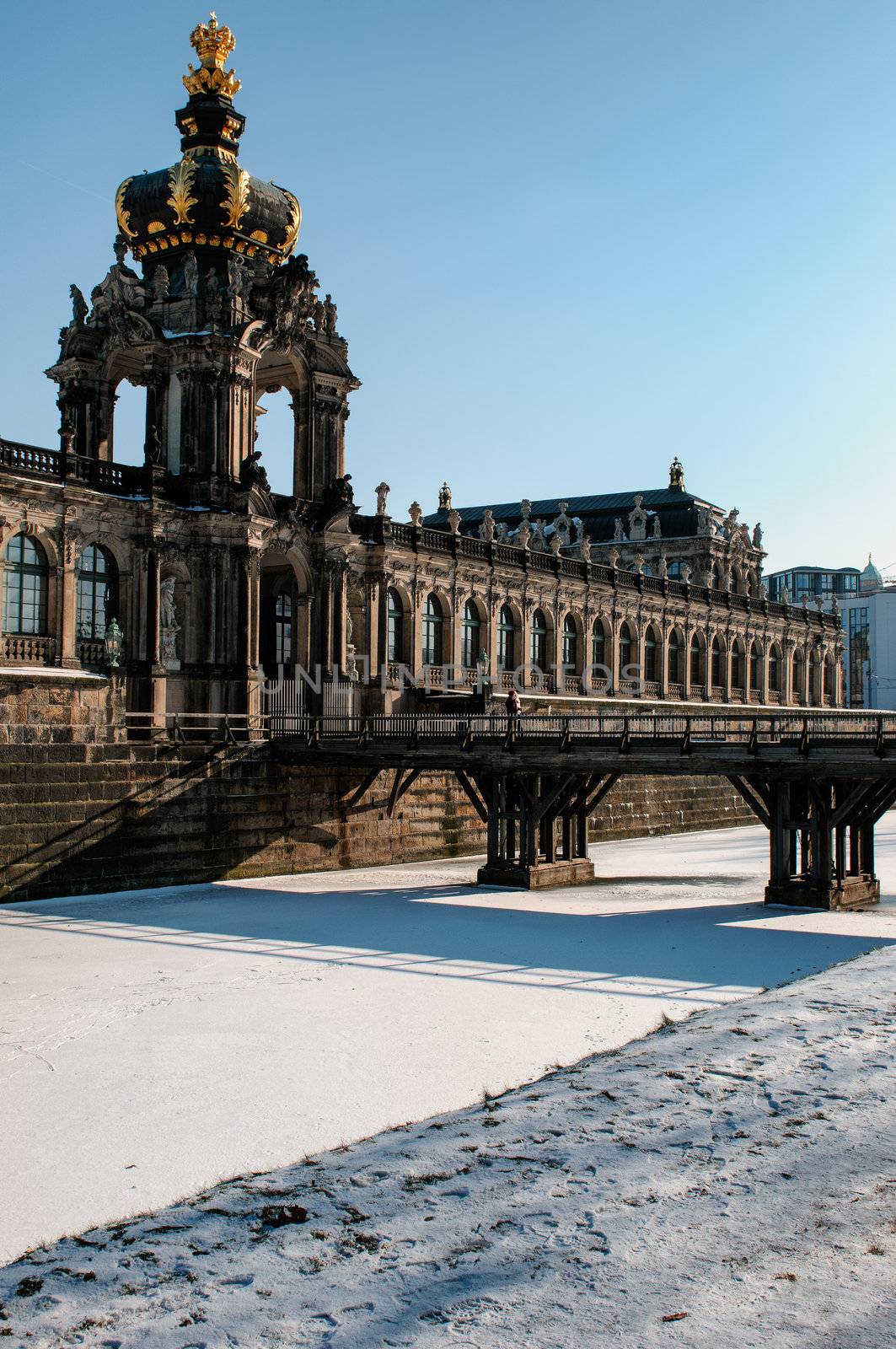 Zwinger palace entrance in Dresden, winter season.