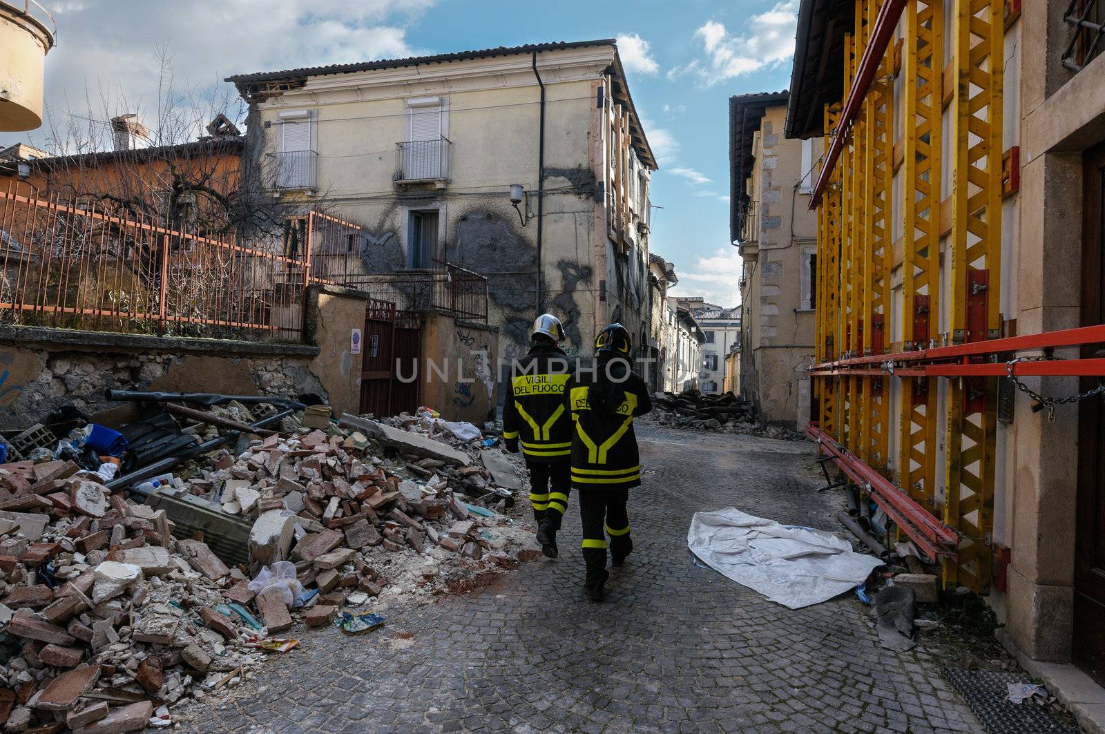 Walking in L'Aquila historical centre, devastated from the 2009 earthquake.