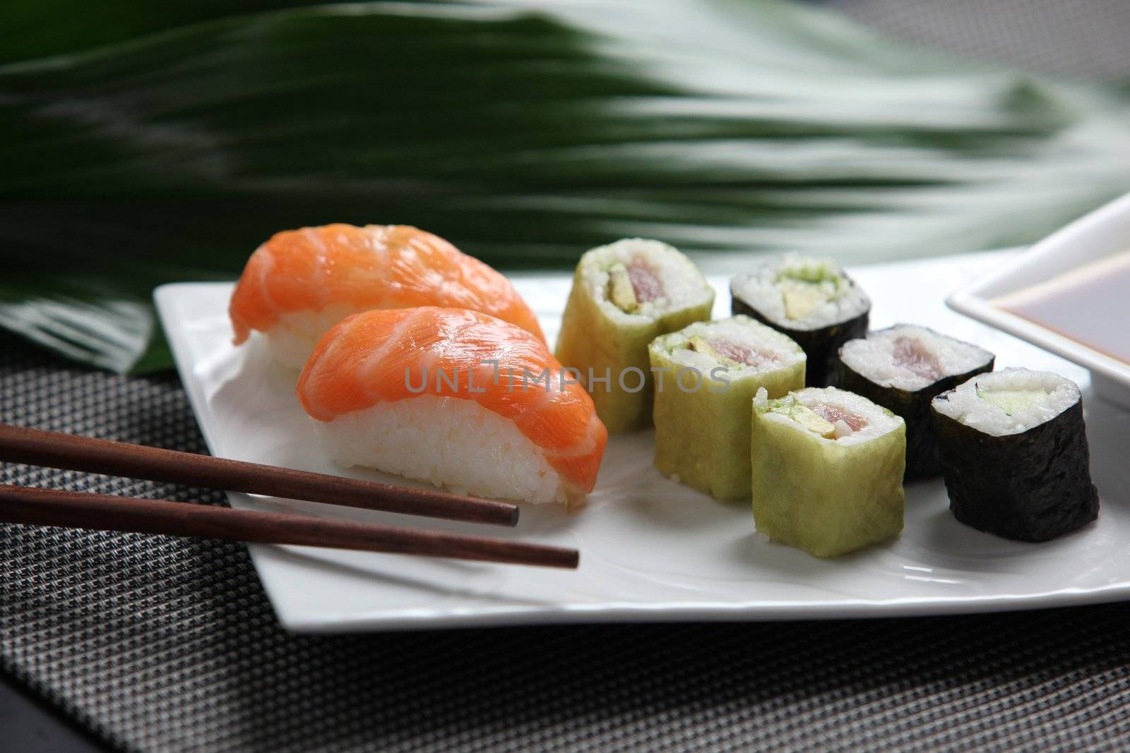 Selection of sushi on a plate