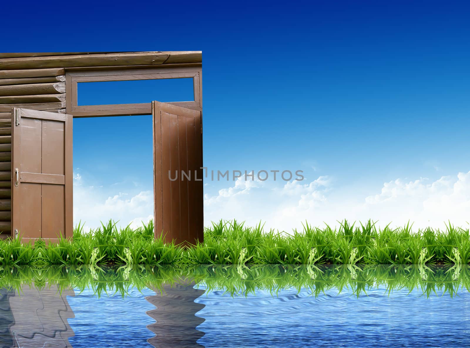 door on the grass with the bright sky
 by rufous