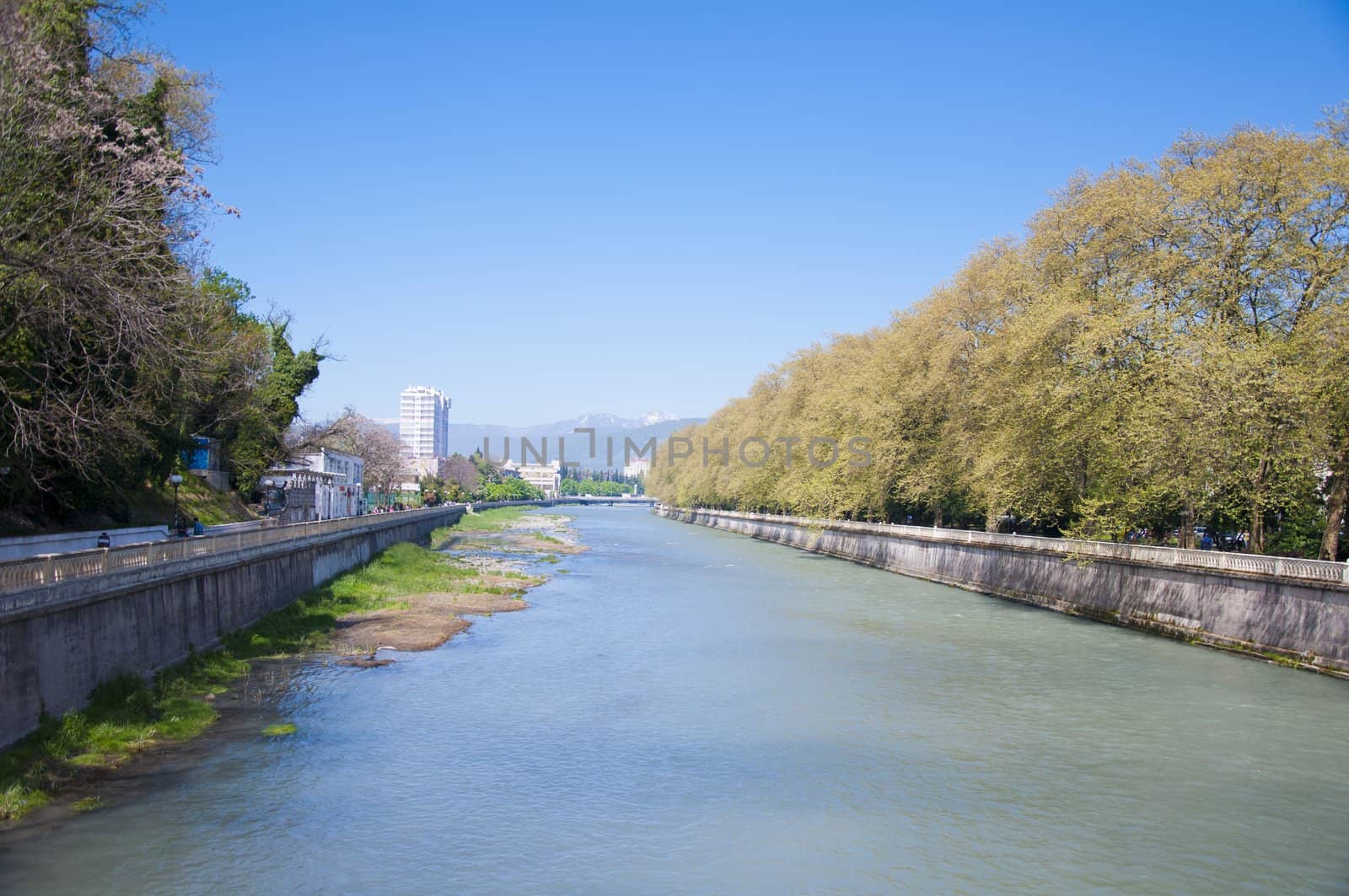 The river in channel in spring time