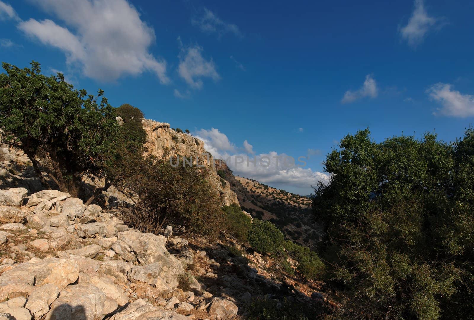 Mediterranean mountainous landscape at sunset