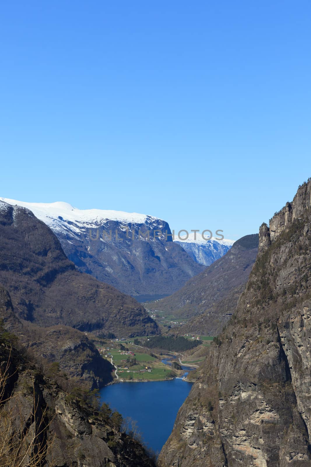 View of the Aurland valley from a lookout point on Highway 50 over Hol Aurland.