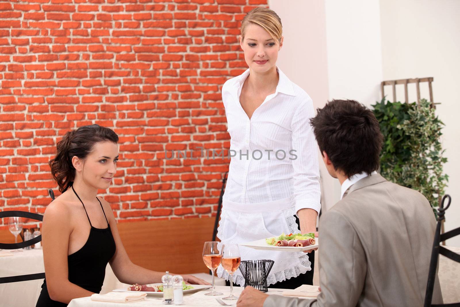 Couple eating in a restaurant