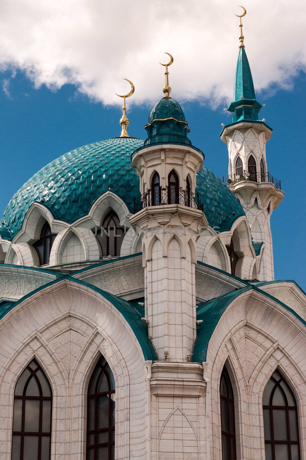 Close detail of the Kul-Sharif Mosque in Kazan (Russia).