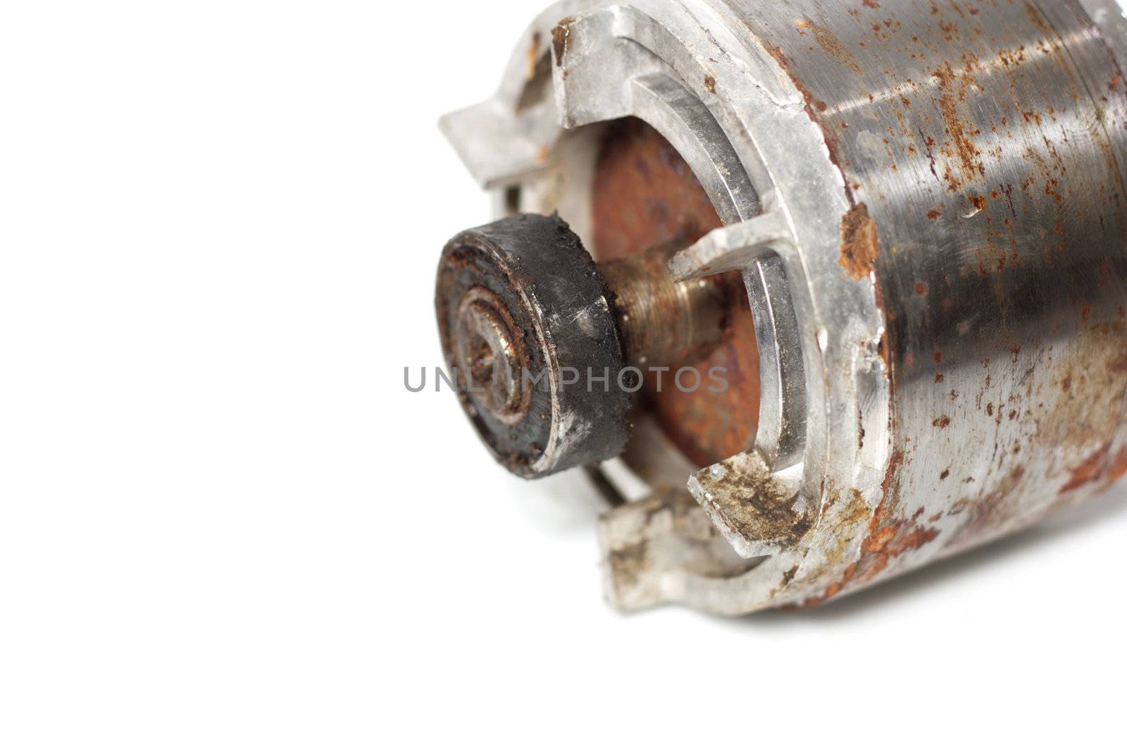 Copper Coils inside Electric Motor on a white background 