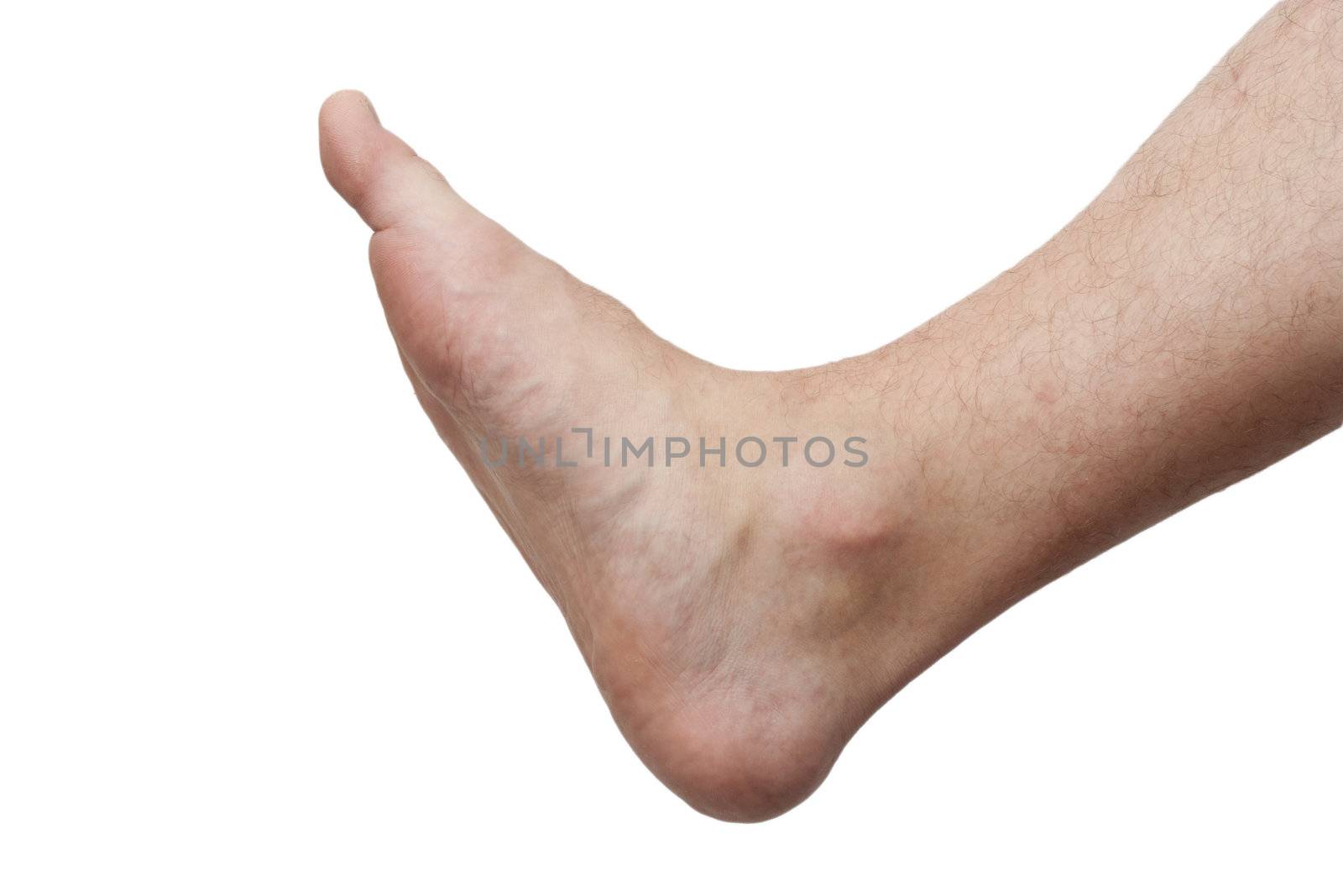 Men's foot on a white background