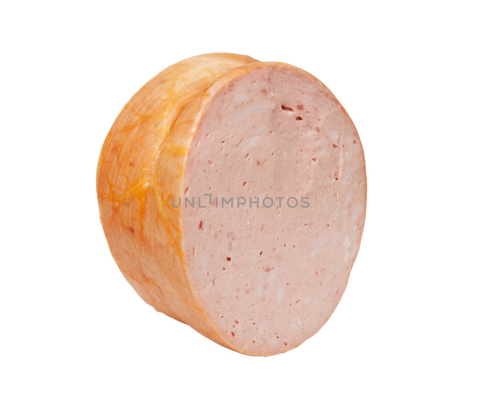 boiled sausage piece isolated on a white background 