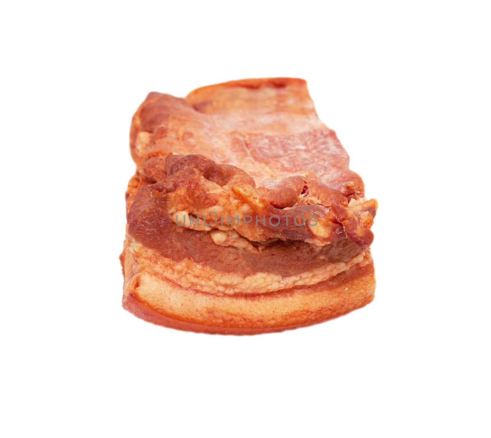 Smoked bacon chunk isolated over white background.  by schankz