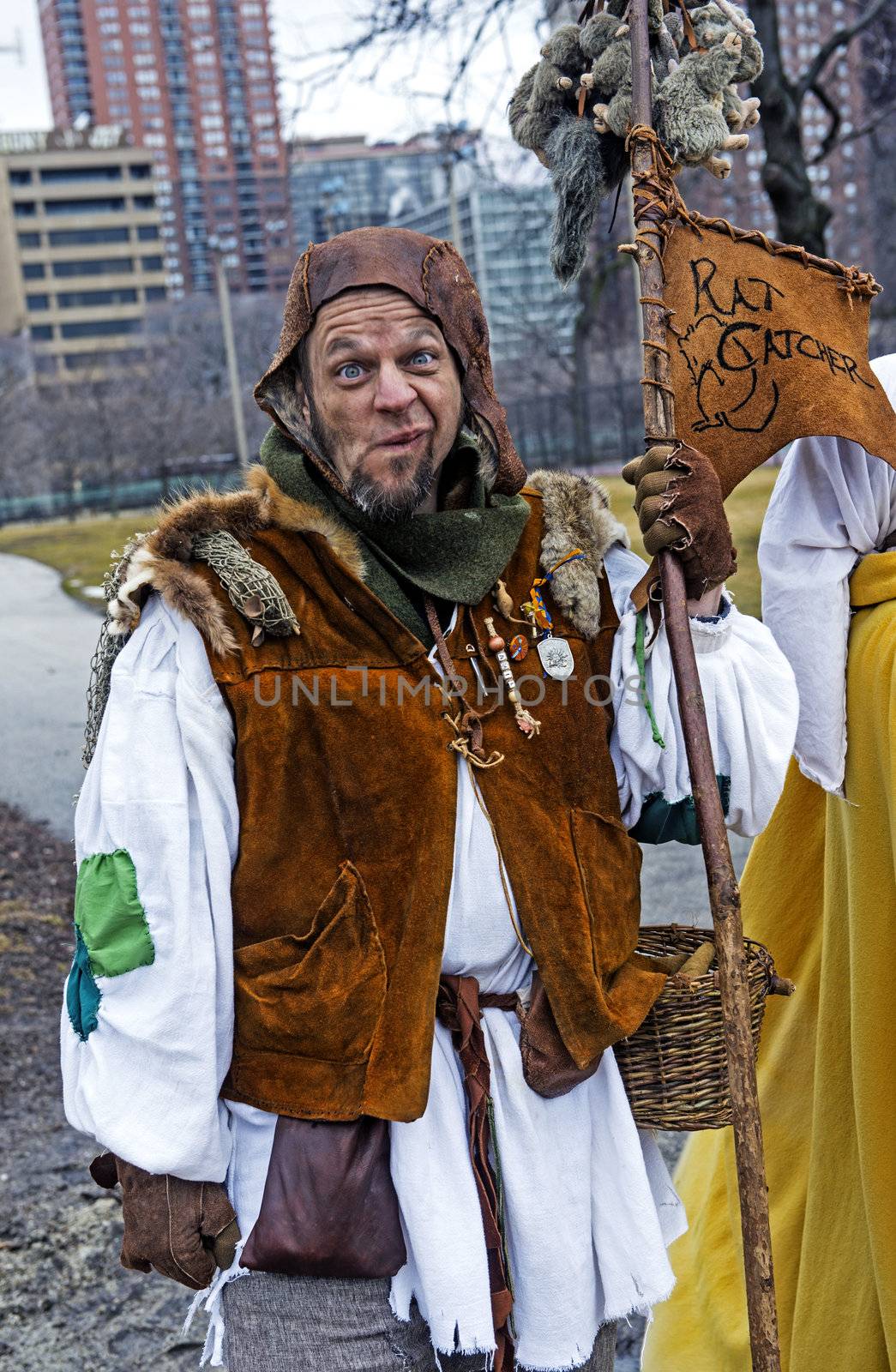 CHICAGO - MARCH 16 : A man with a Renaissance costume before Participating in the annual Saint Patrick's Day Parade in Chicago on March 16 2013