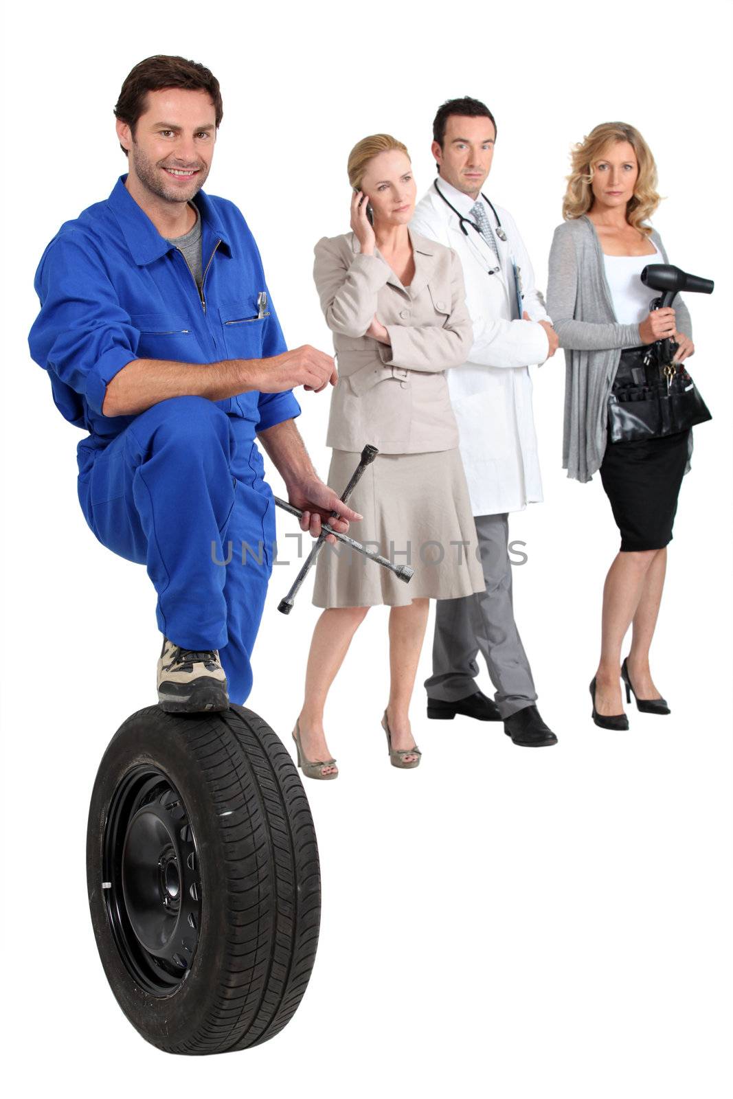 Mechanic, secretary, doctor and hairdresser. by phovoir