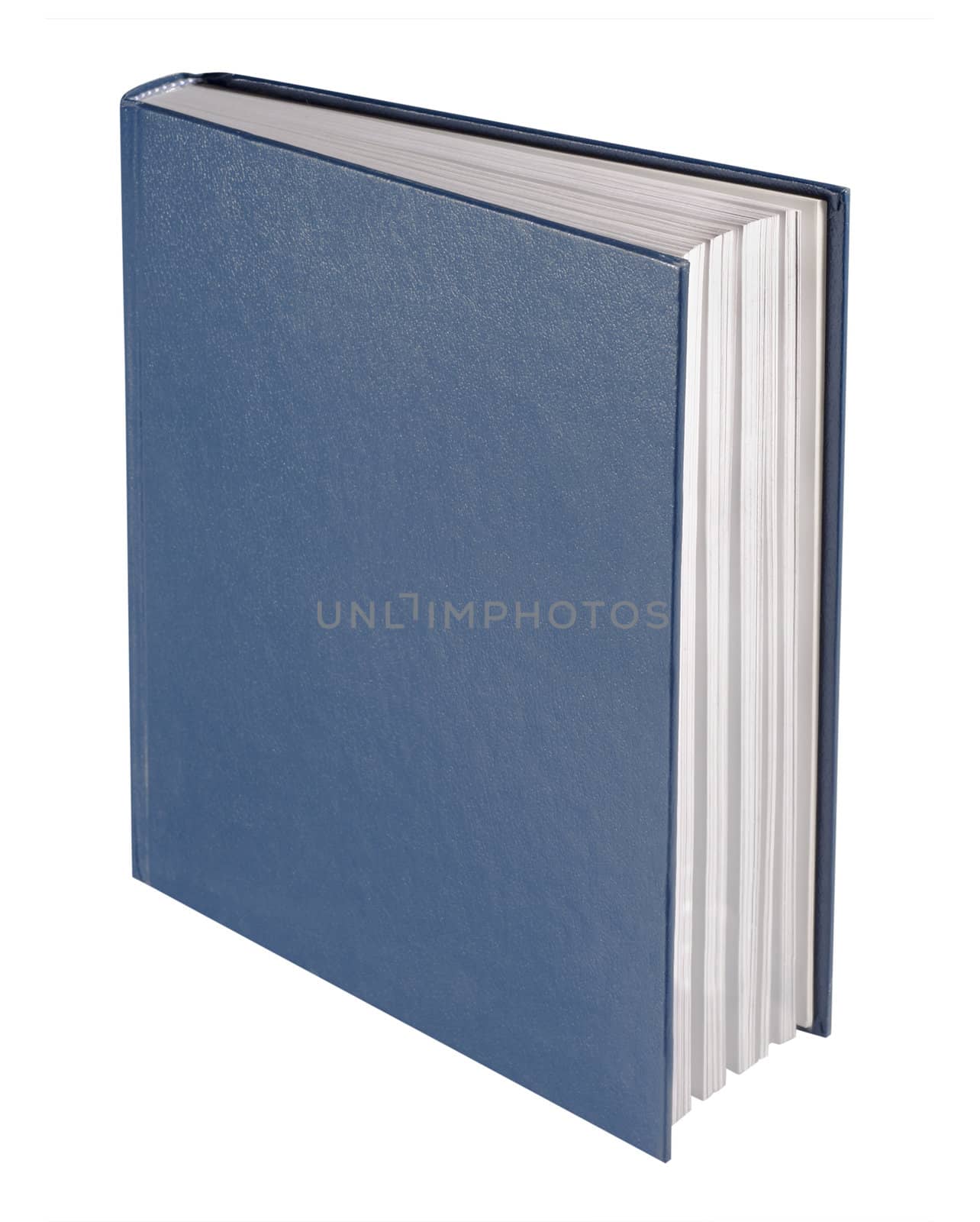 Blank blue hardback book cover ready for text or graphic isolated on white