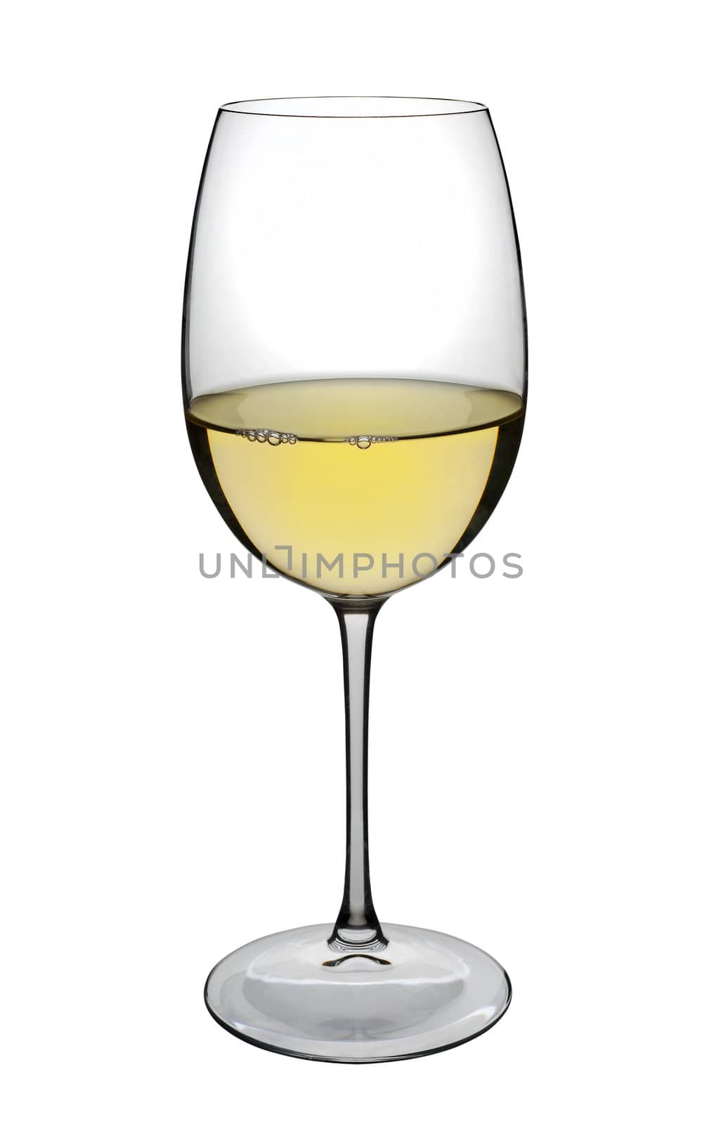 White wine glass with small bubbles, isolated