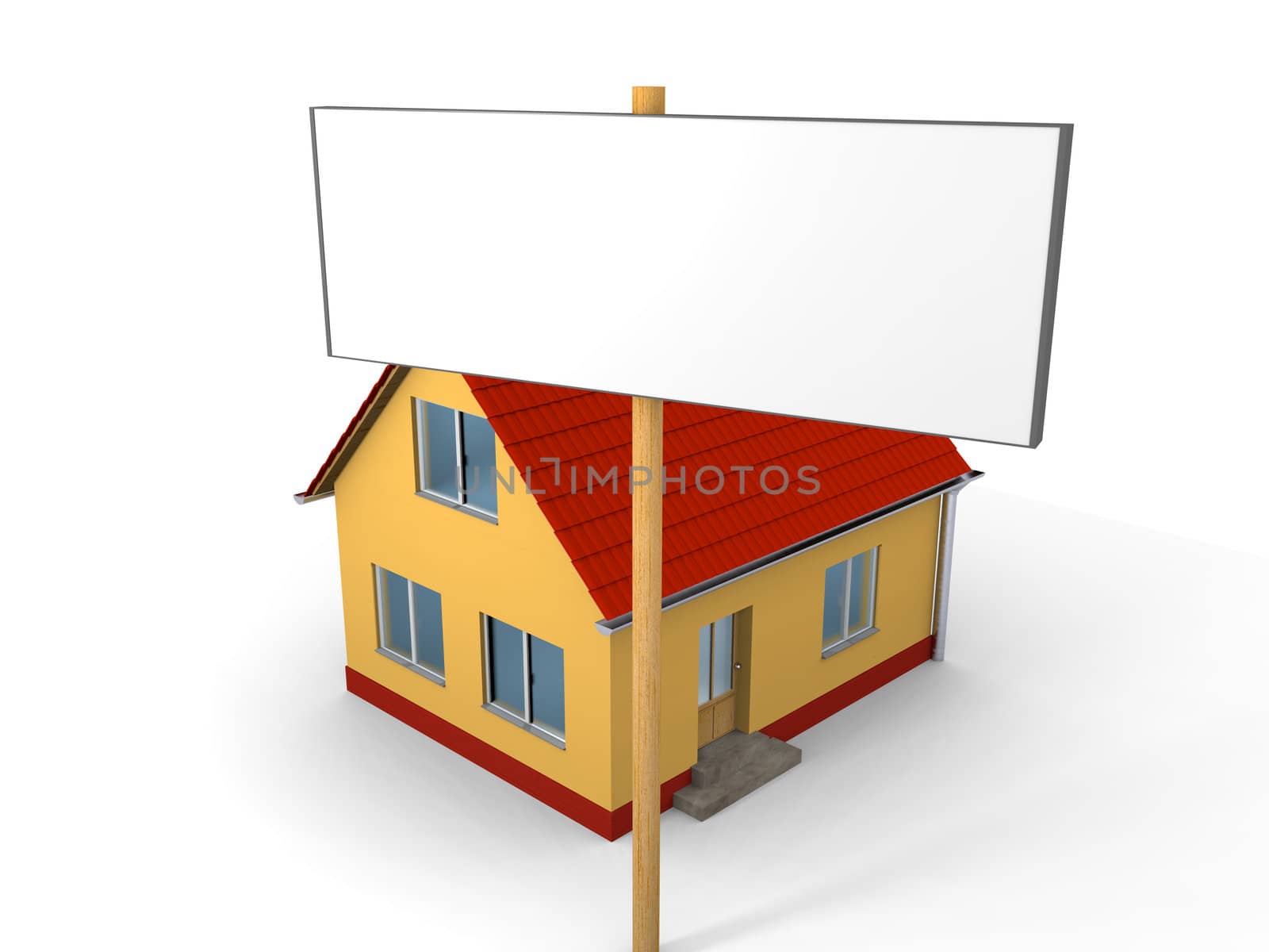 Small family house with empty sign on white background