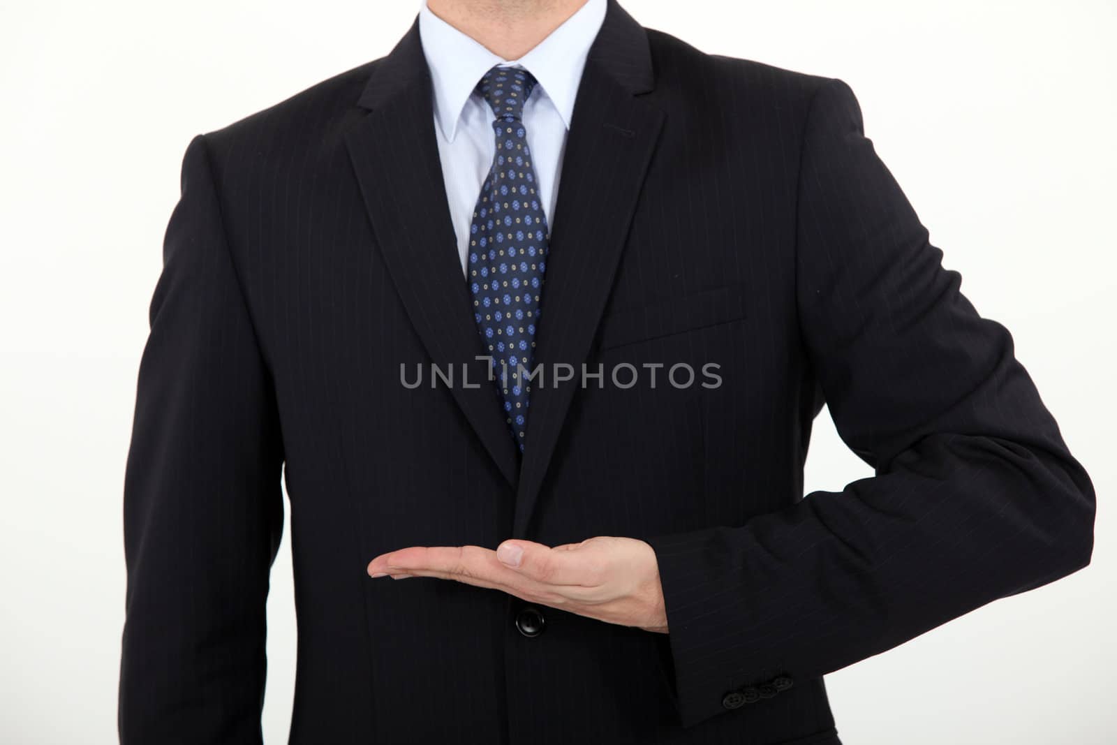 Businessman with his hand held flat