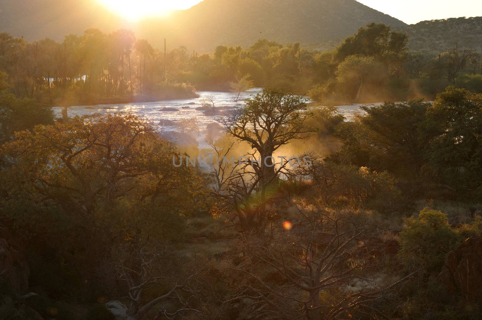 A small portion of the Epupa waterfalls, Namibia at sunrise