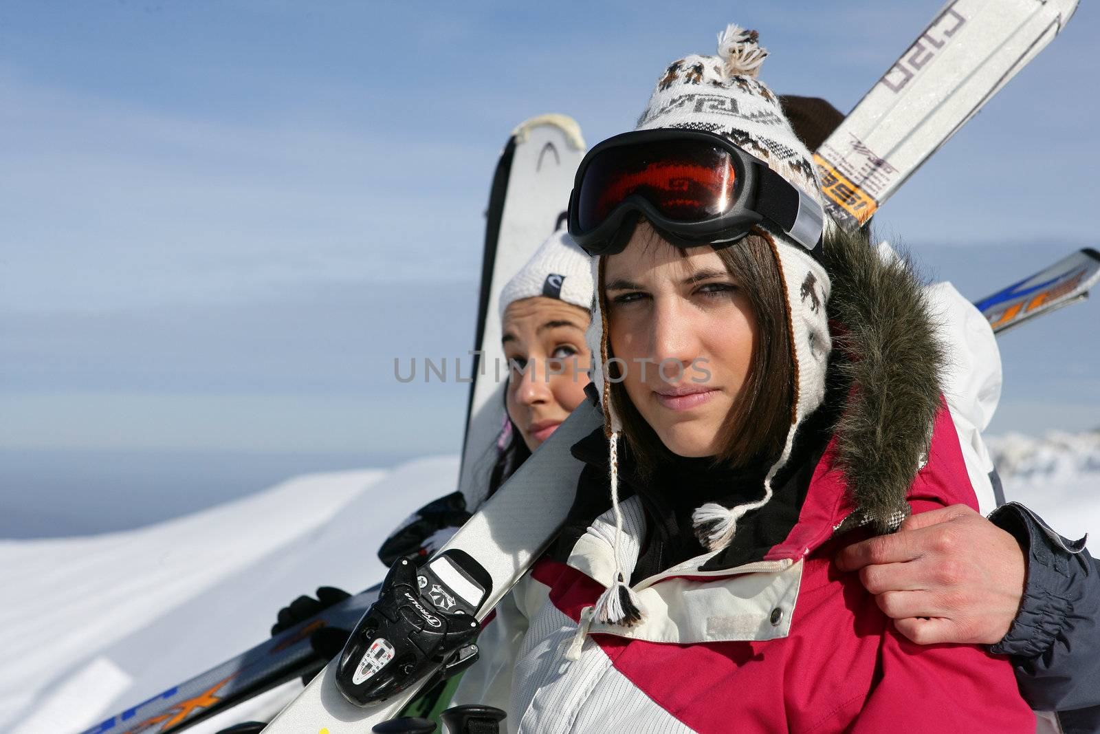 Two woman having a good time on skiing holiday