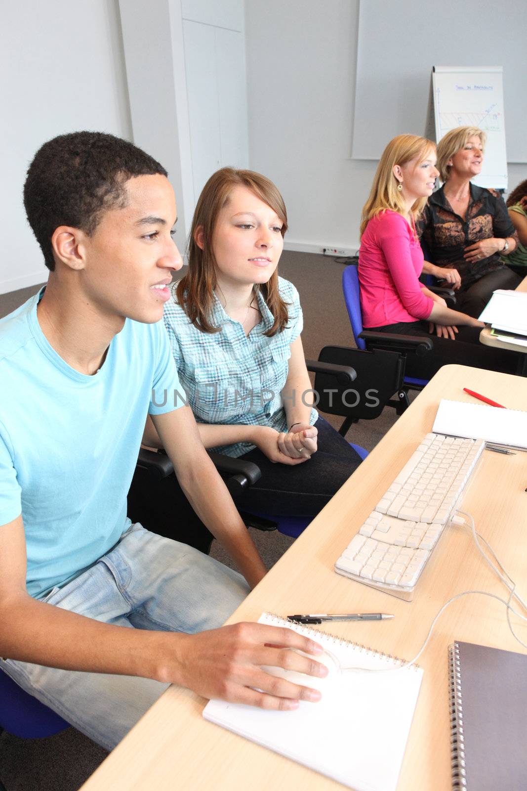 Teens in computer class by phovoir