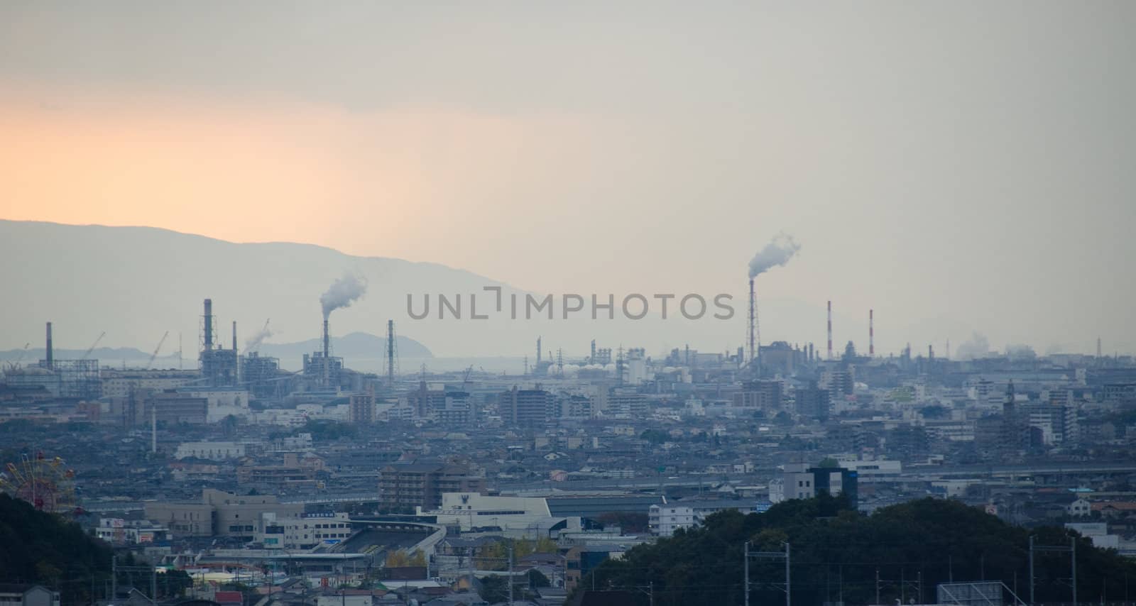 Himeji city in autumn as seen from Himeji castle