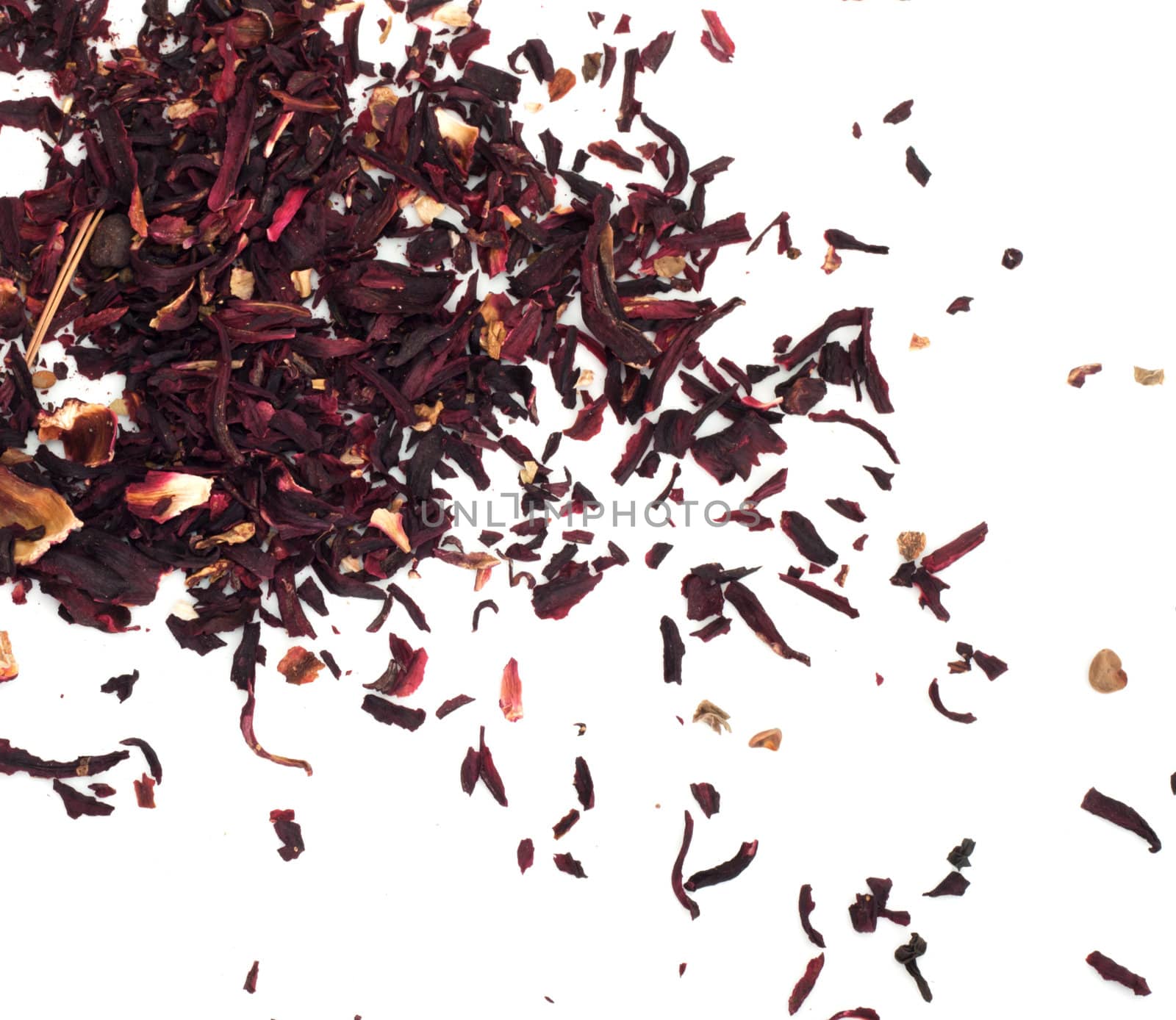 Hibiscus red tea,also known as carcade on white background 
