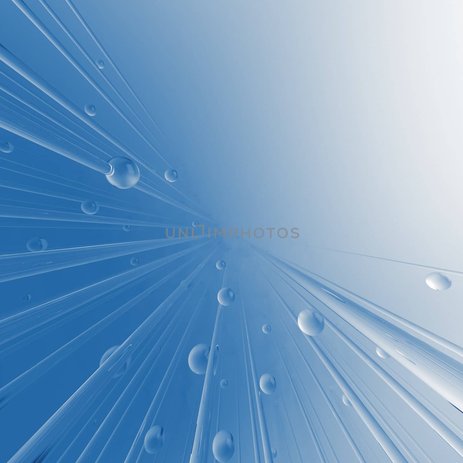 transparent bubbles and lines on a blue background