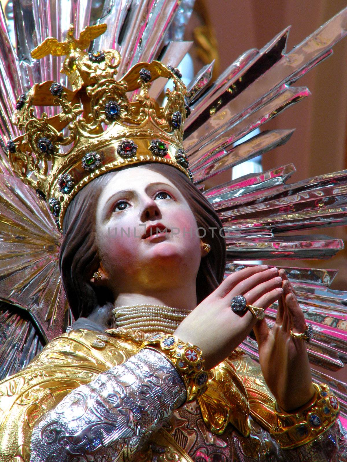 A detail of the statue of Our Lady of Victories, better known as "Il-Bambina", in Senglea, Malta.