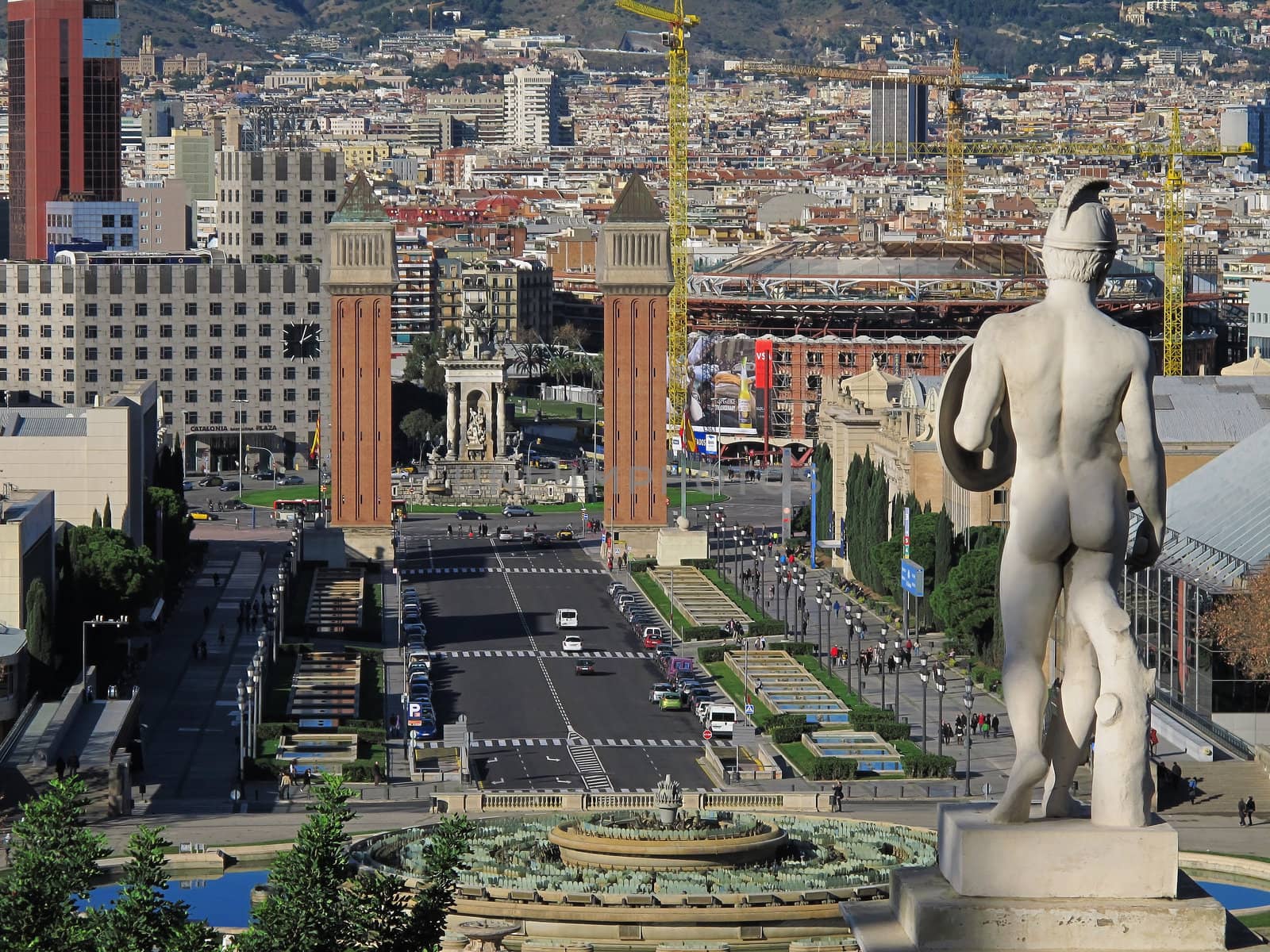 View on the Placa de Espana in Barcelona, Spain