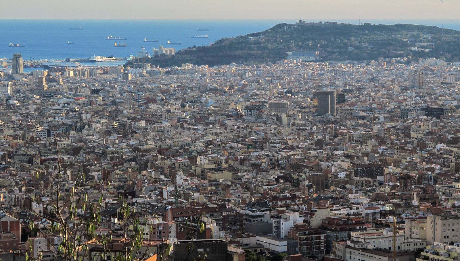 Panorama of Barcelona with montjuic