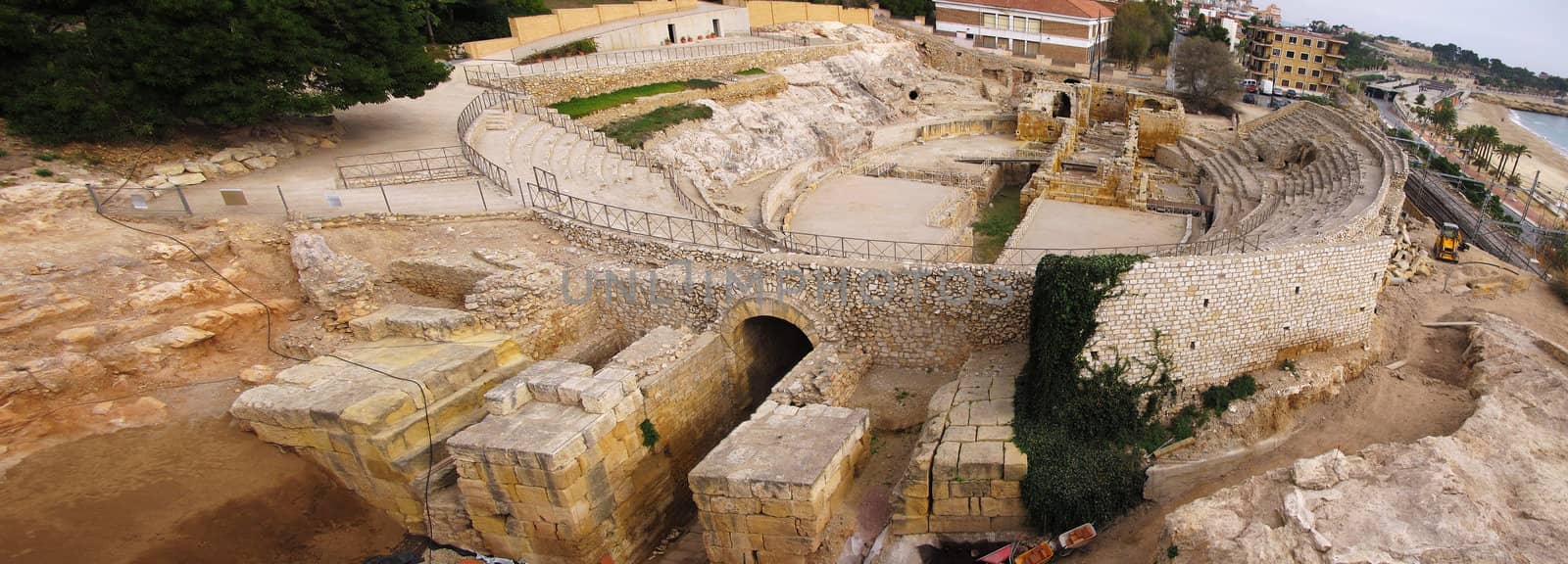 roman amphitheater in Tarragona, Spain, wide angle view