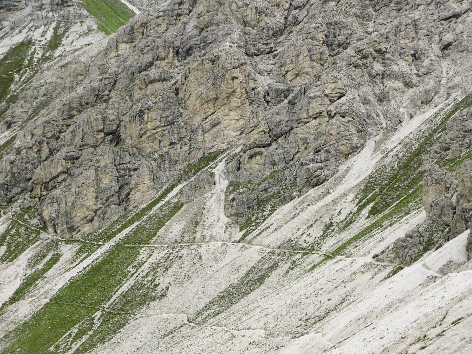 small walking path in the alps on a steep slope