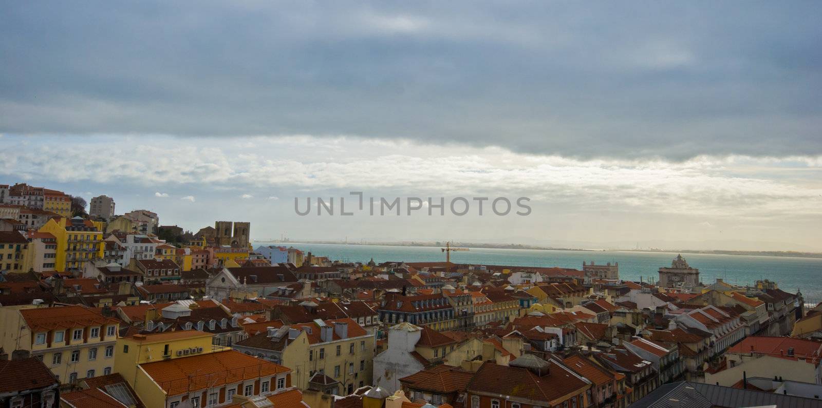 aerial view over the city of Lisbon, Portugal