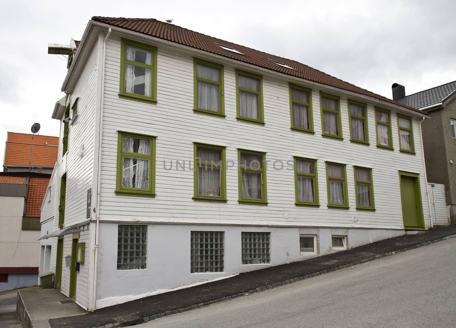 single old house on steep road in Stavanger, Norway