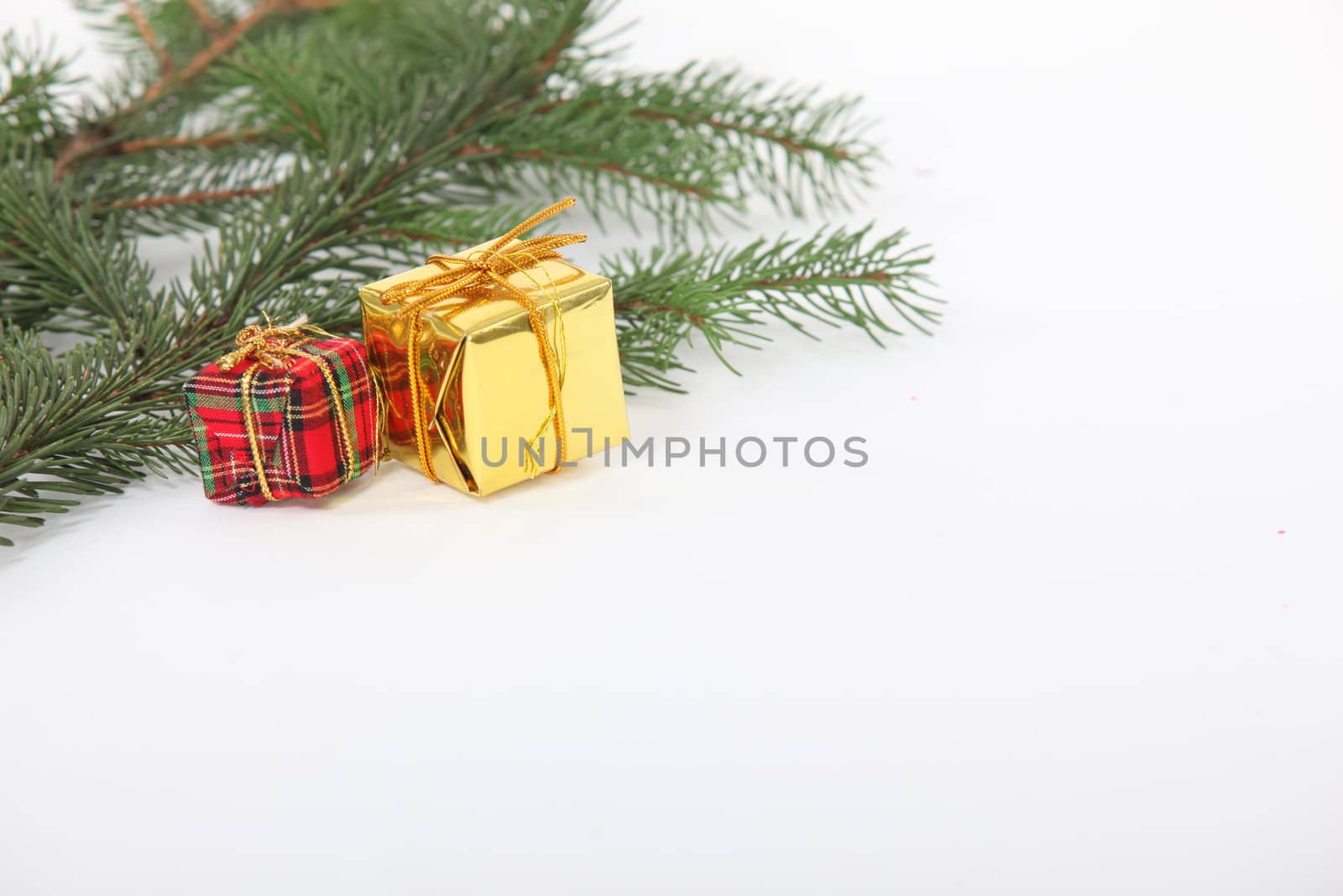 Branch of a Christmas tree with decorations