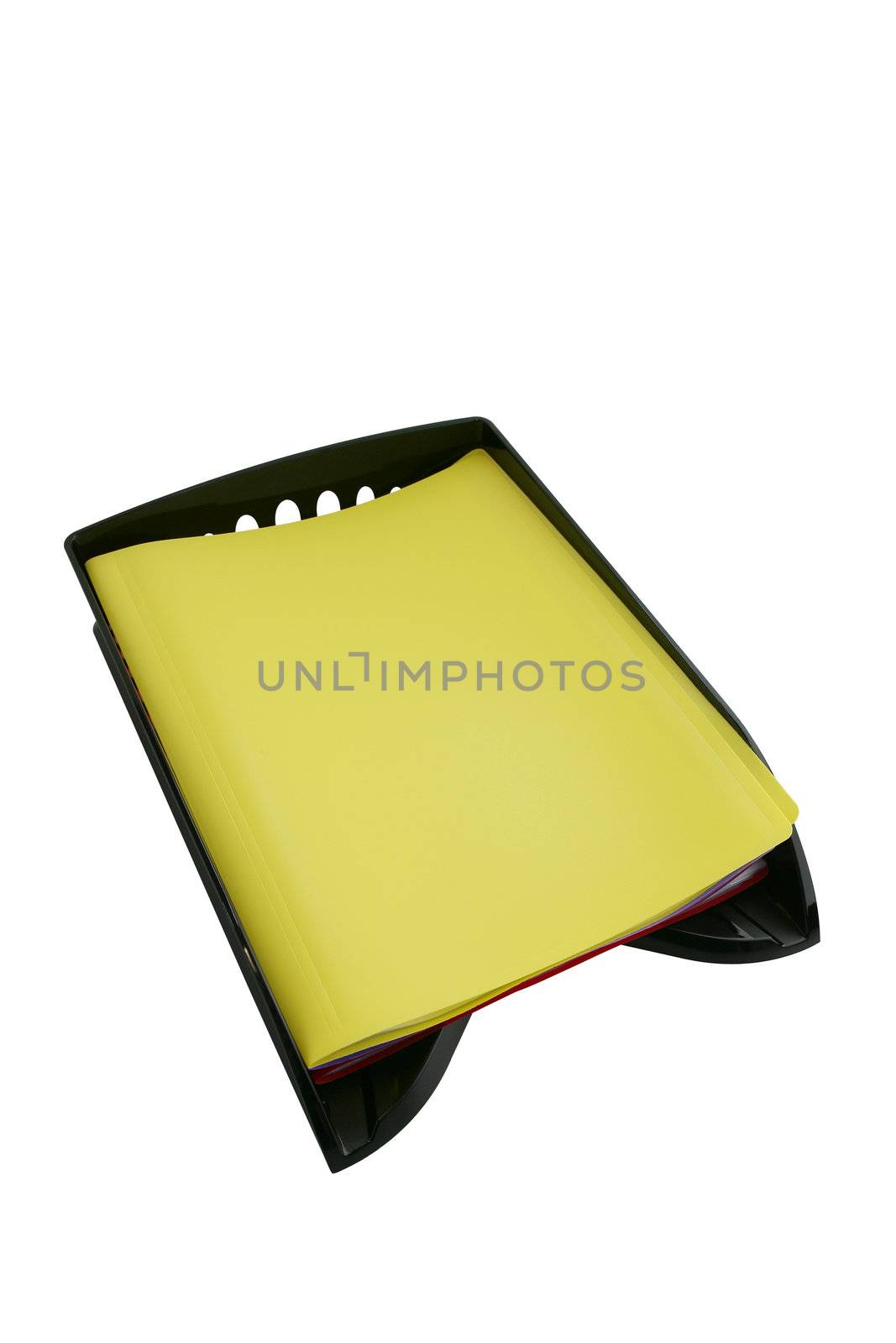 Document sat in plastic tray by phovoir