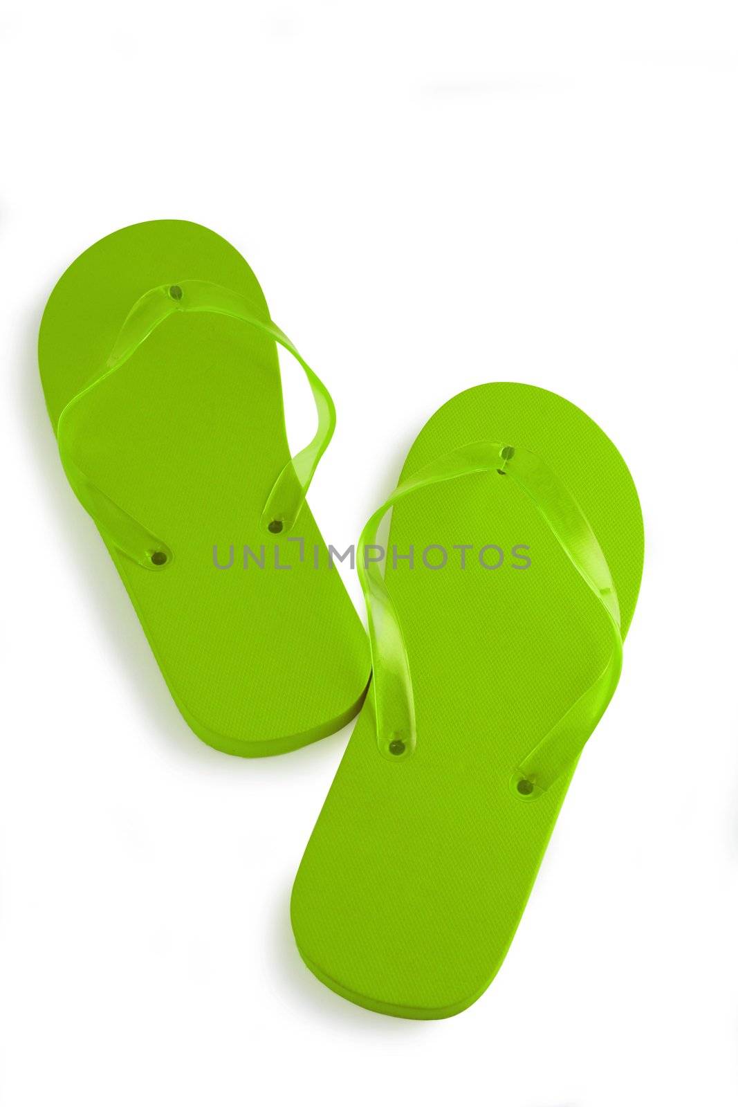 Bright green flip-flops