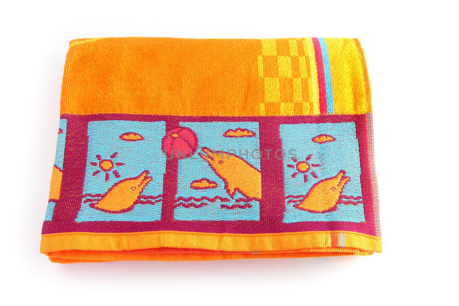 Bright orange beach towel by phovoir