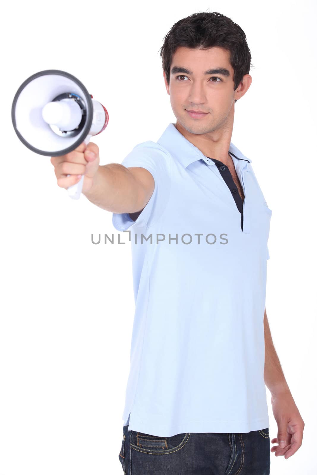 Man holding megaphone by phovoir