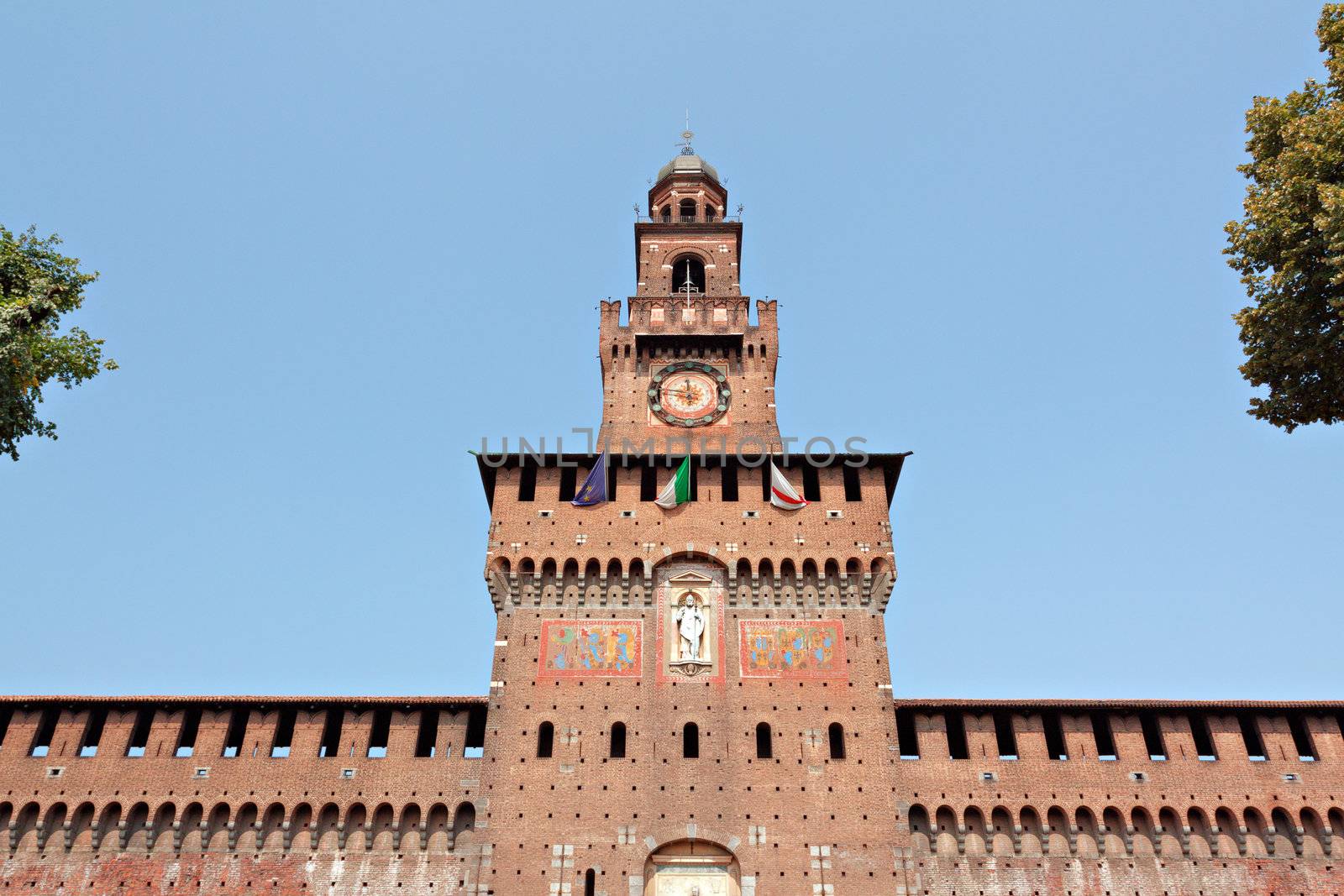 Sforza castle main entrance at Filarete tower, Milan, Italy