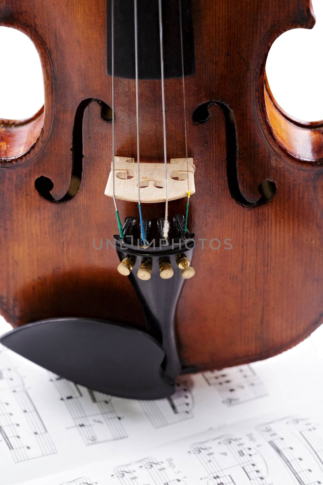 Old violin with notes