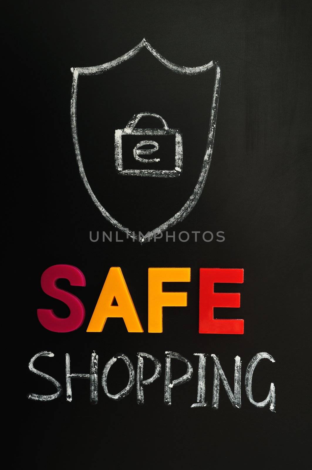 Safe shopping online concept drawn on a blackboard