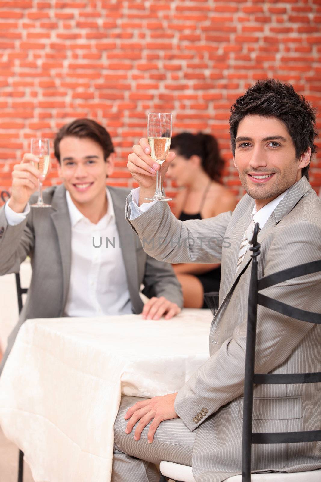 Friends toasting in restaurant