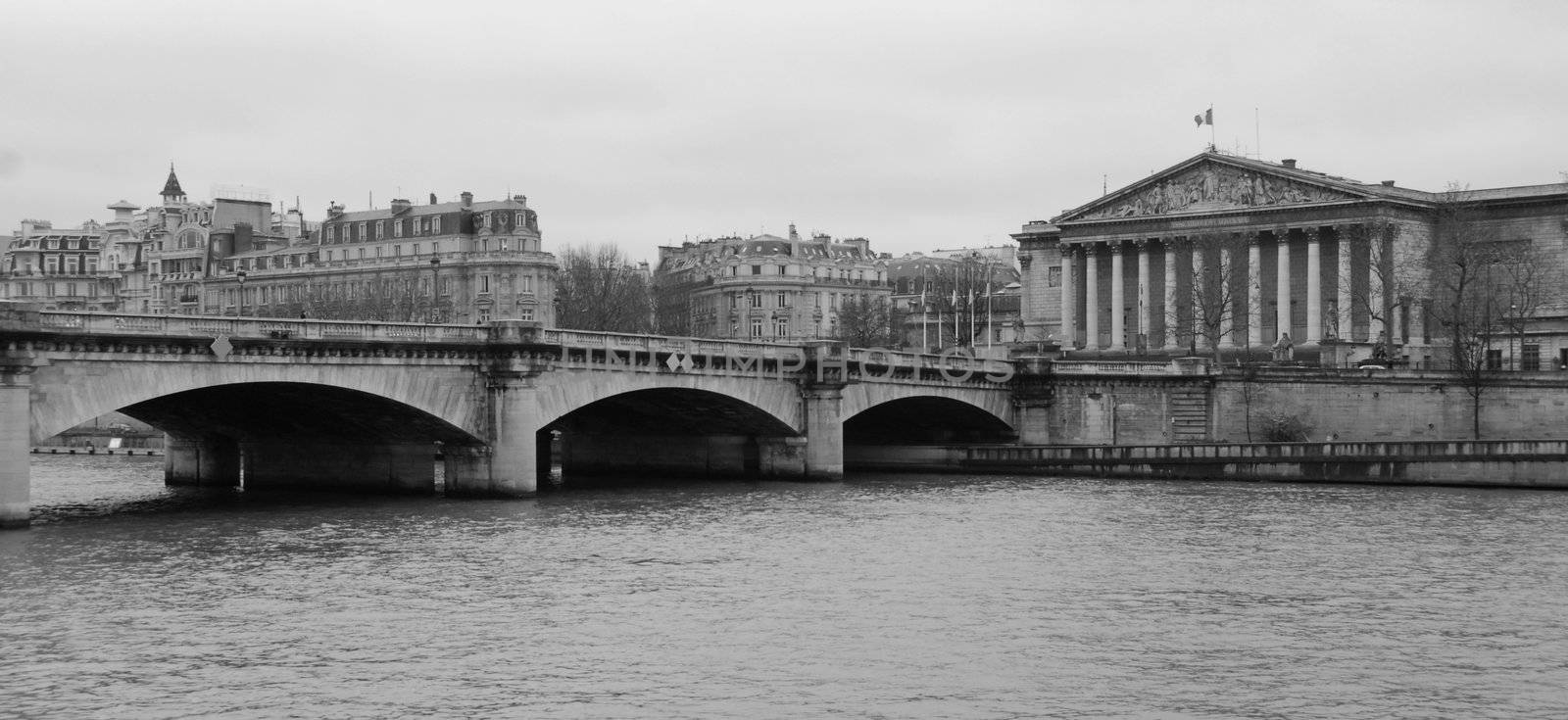 Vue of the Seine, Bridge and Assemblee Nationale, Paris, France