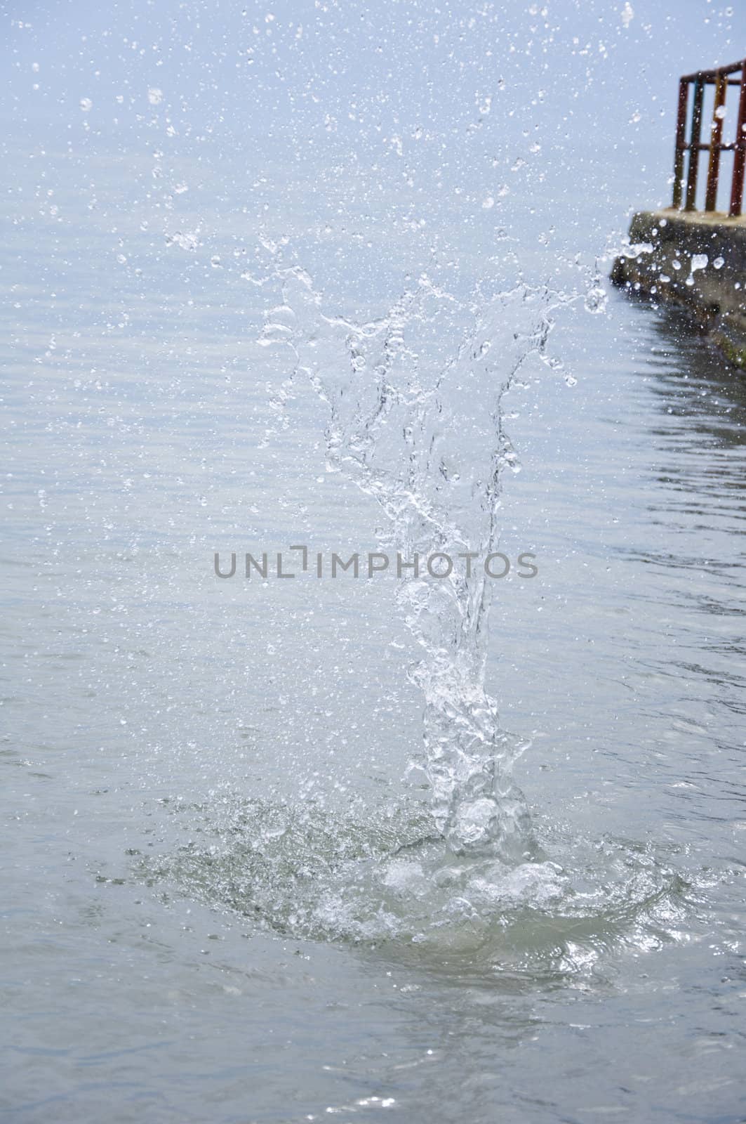 The spray of water in the sea