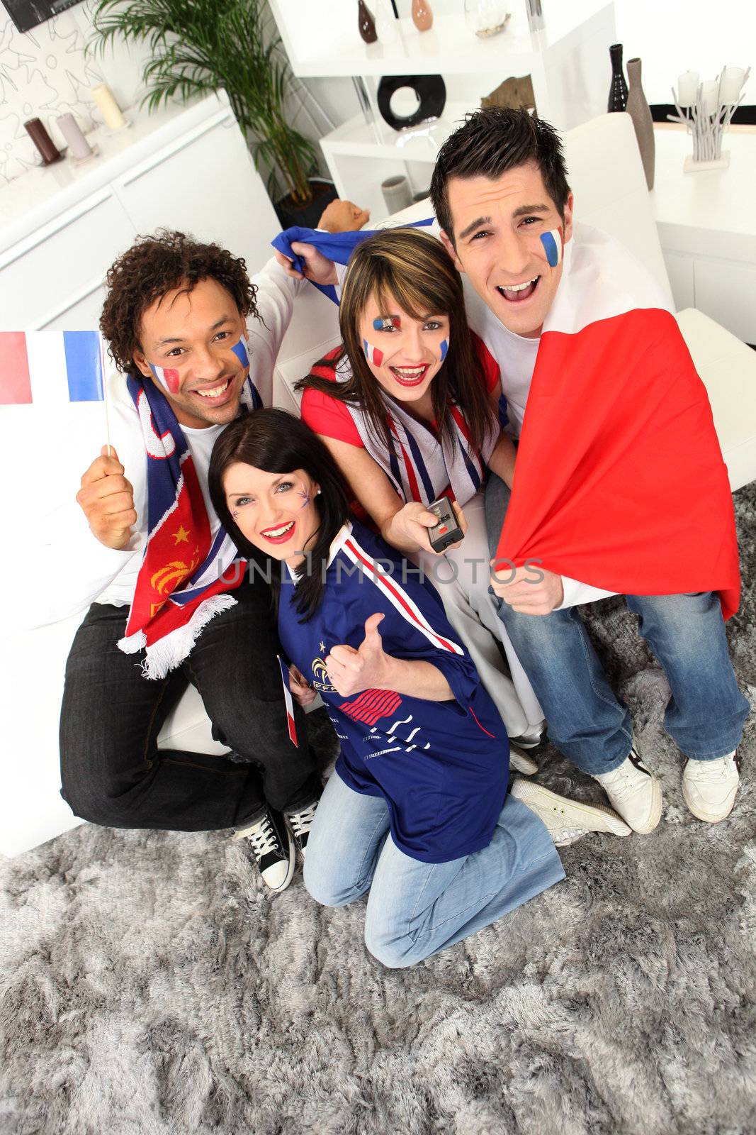 ecstatic French soccer supporters