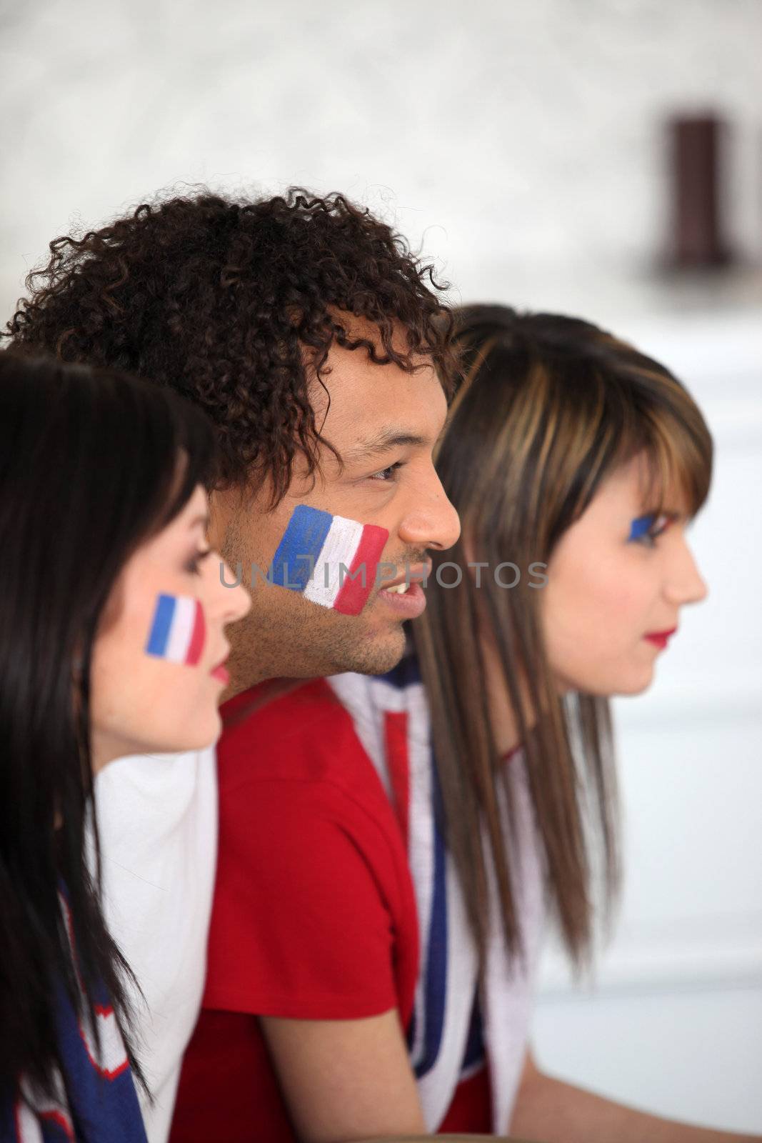 A group of French supporters watching a football game