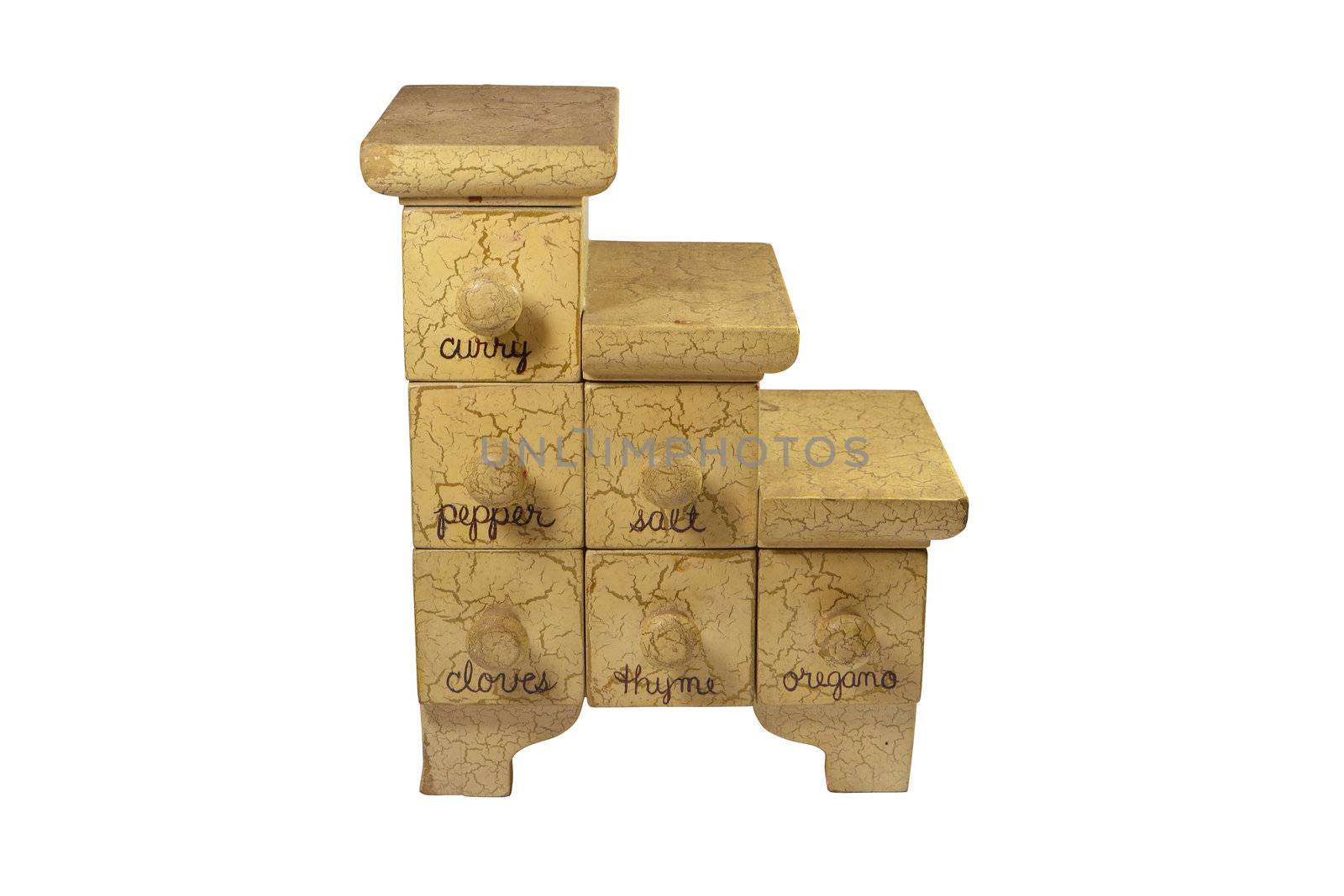 mini drawer cabinet condiment boxes isolated with clipping path.