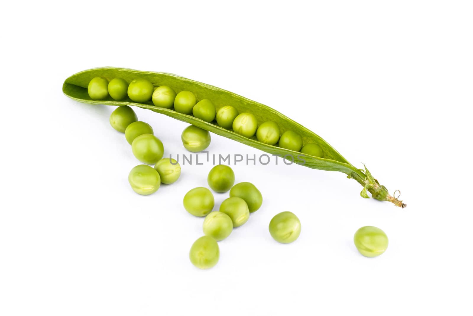 Fresh green pea pod isolated on background.
