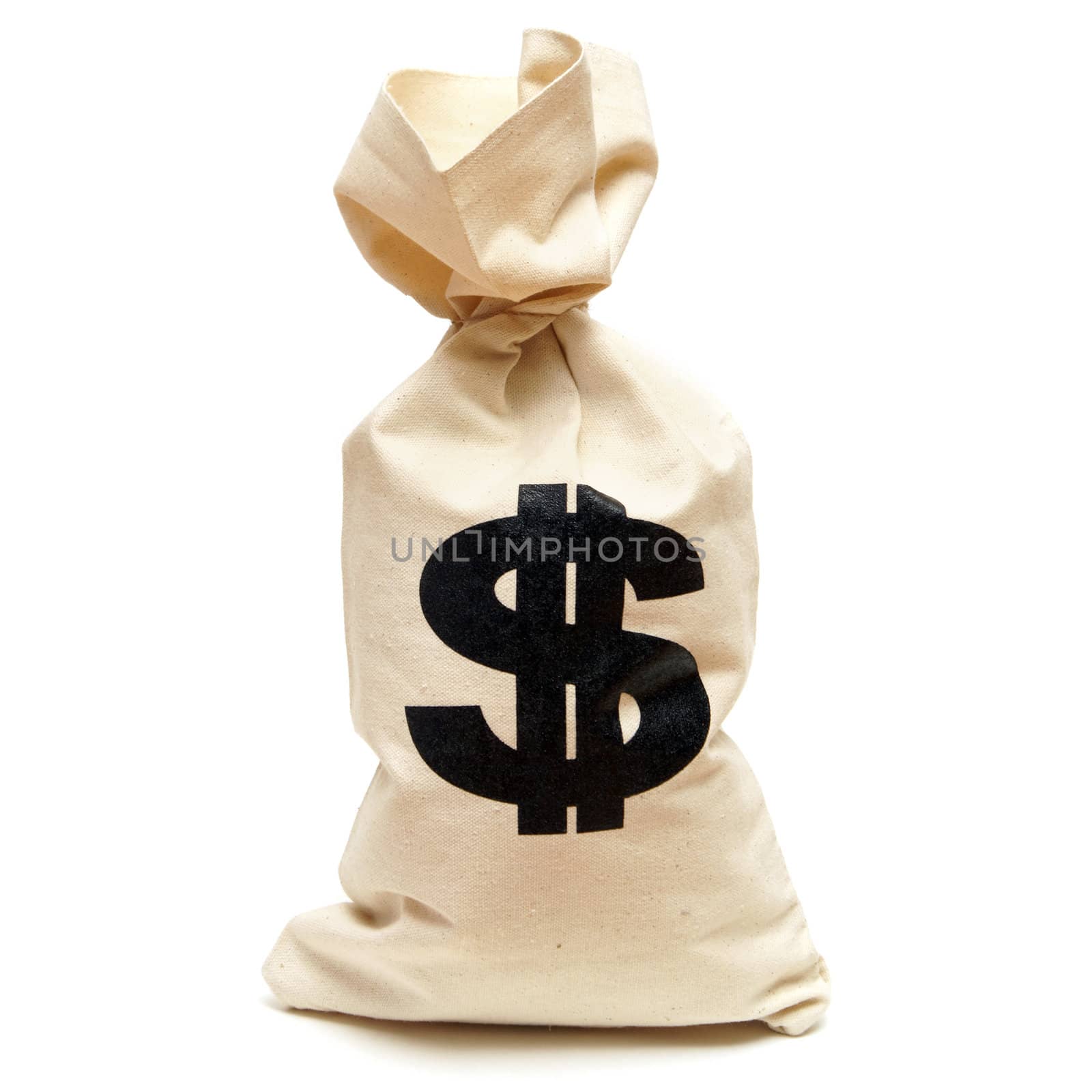 An isolated shot of a bag of money with the dollar symbol stamped on it.