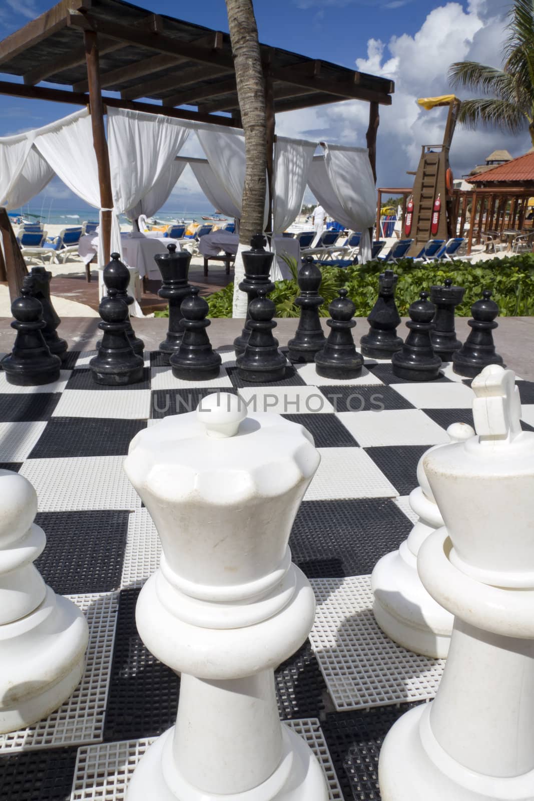 A large black and white chess board 